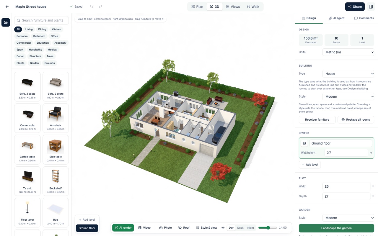 A house as a 3D model that can be turned and looked into