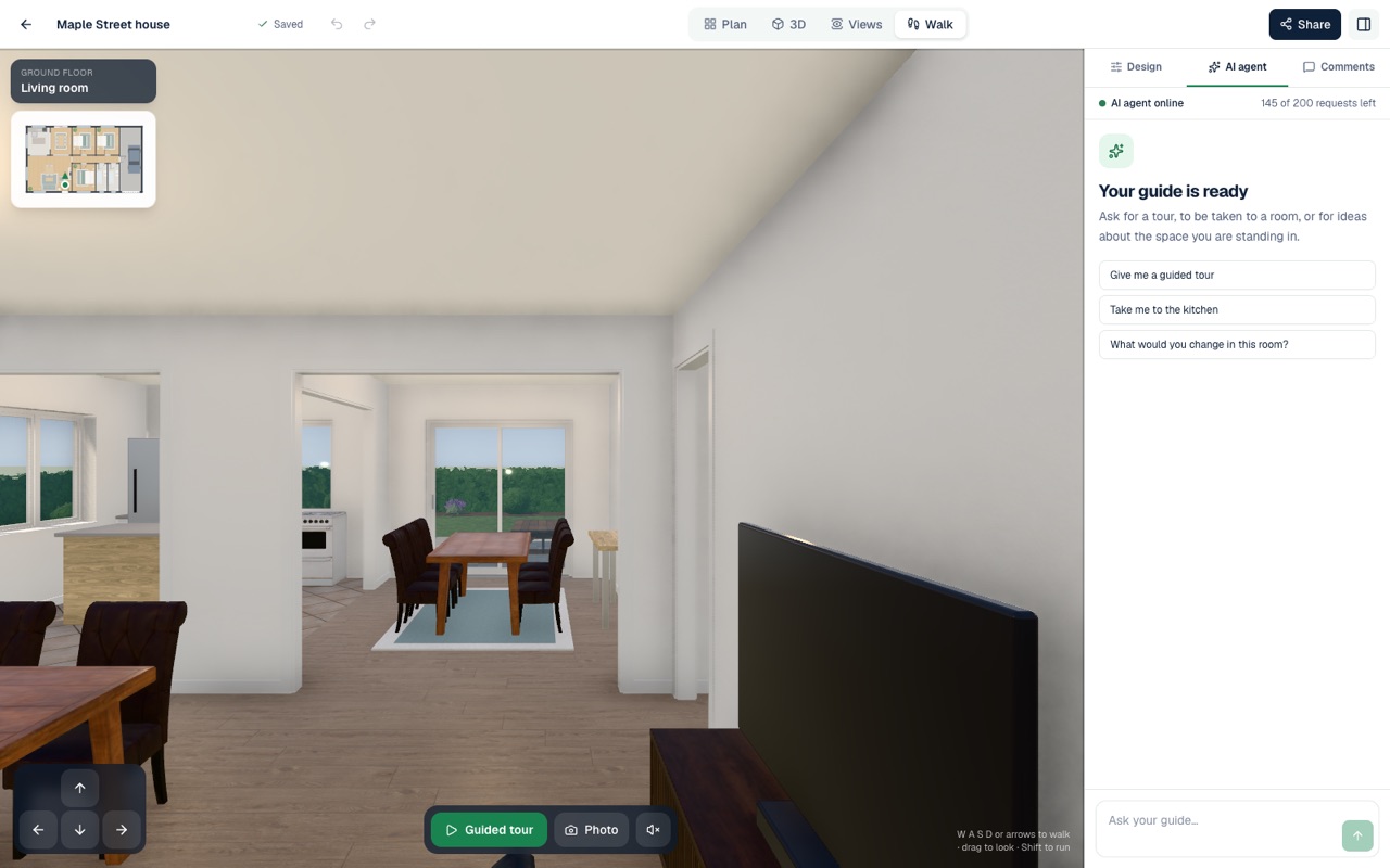 Walking through a furnished room at eye level